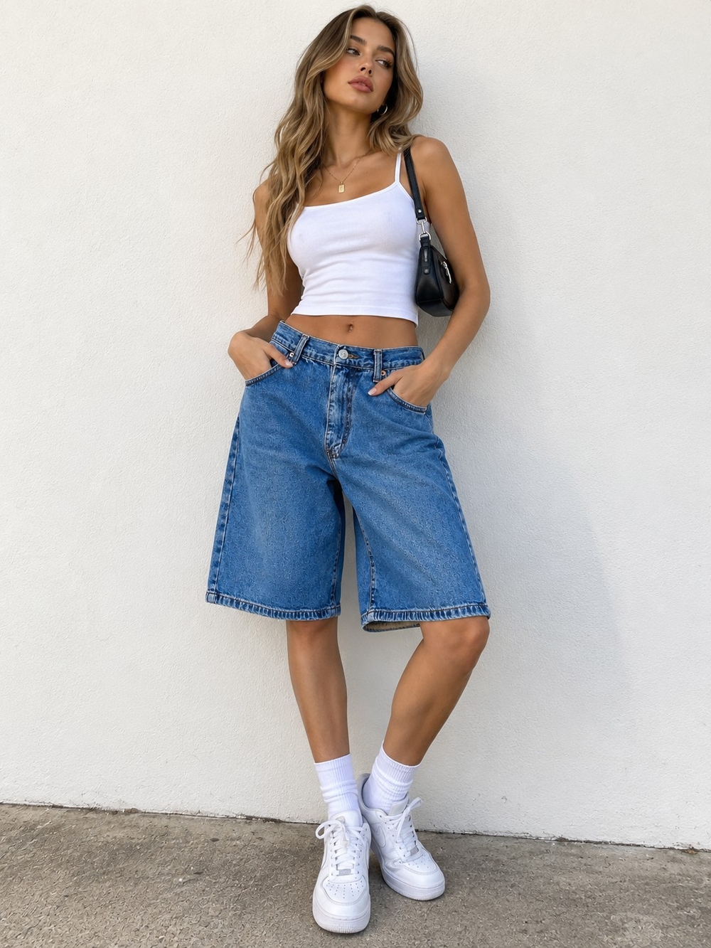 Calvin Klein Vintage Baggy Denim Bermuda Shorts Size 8 Y2K